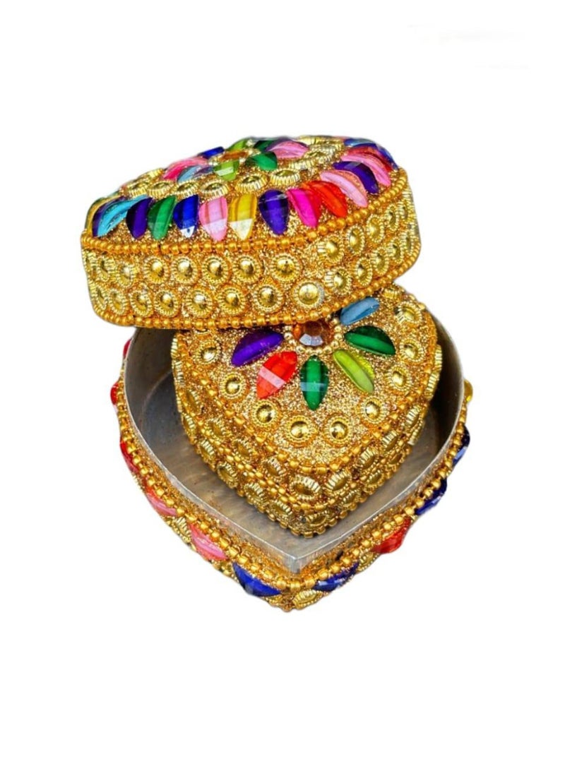 Luxury gold heart-shaped jewelry box set studded with colored stones - Jewelry storage and decoration boxes (3 pieces) - Image 2