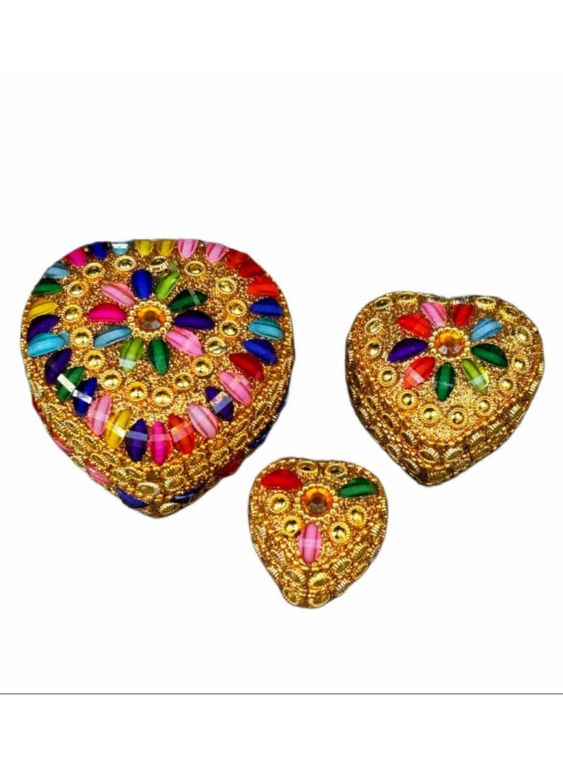 Luxury gold heart-shaped jewelry box set studded with colored stones - Jewelry storage and decoration boxes (3 pieces) - Image 1