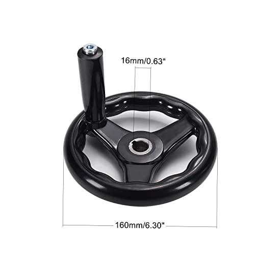 Othmro 3 Spoke Hand Wheel with Revolving Handle Black Round Three Handwheel 16x160mm for Lathe Milling Machine - Image 3