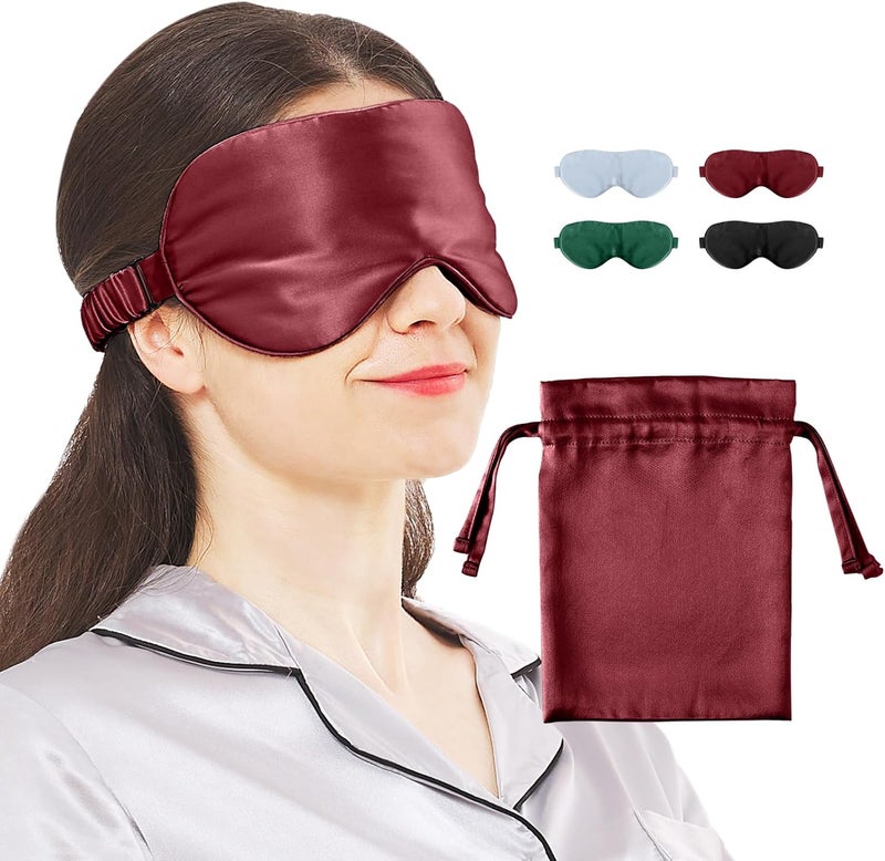 miwen Silk Eye Sleeping Mask, Travel Mask, Eye Covers for Sleeping, Organic sleep mask, Real Adjustable Band, and Luxury Travel Bag (Red Wine)