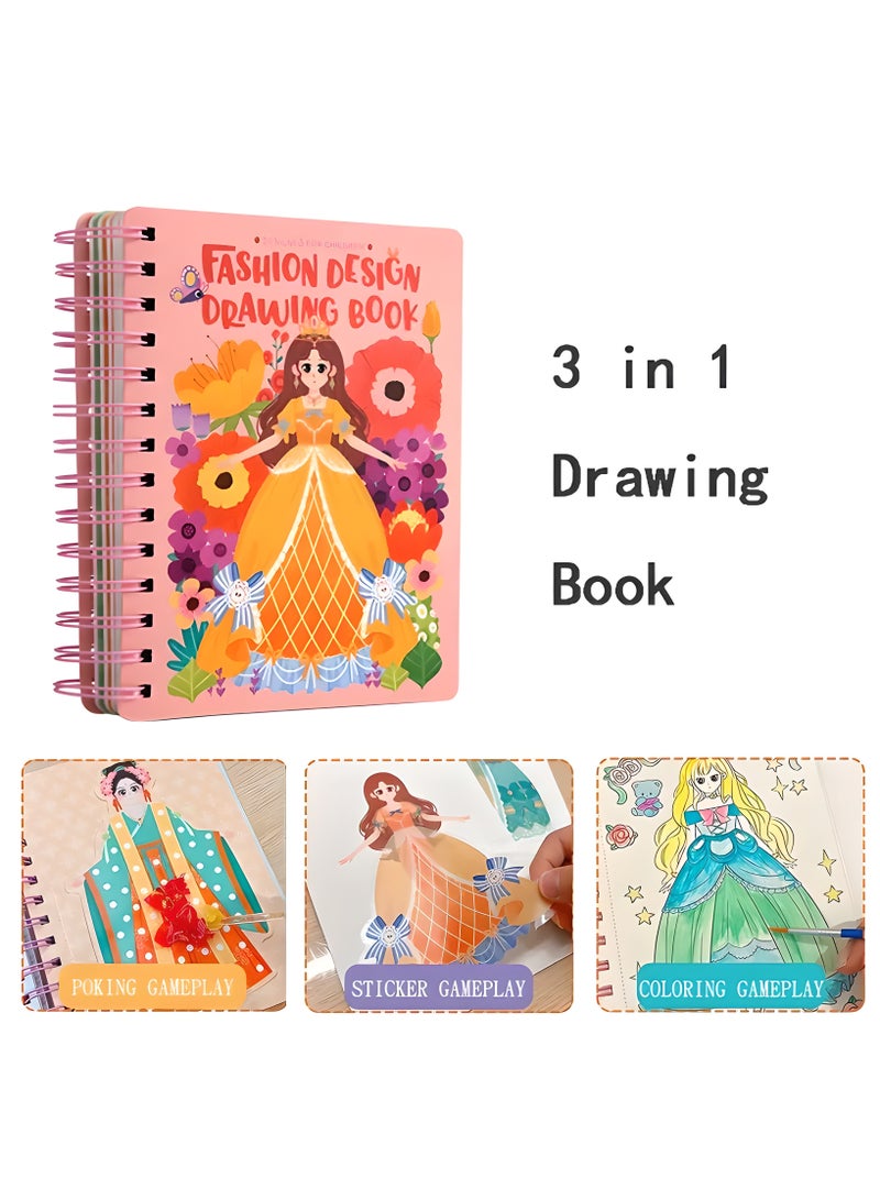 LIXADA 3-in-1 Princess Dress-Up Drawing Book with Watercolor Puzzle, Stickers, and DIY Paper Art Craft Kit - Ideal Birthday Gift for Youngsters, Princess Toys, Activity Book, Puncture Painting, Perfect for Winter, New Year, Ideal Gift for Girls Aged 3+ - Image 2