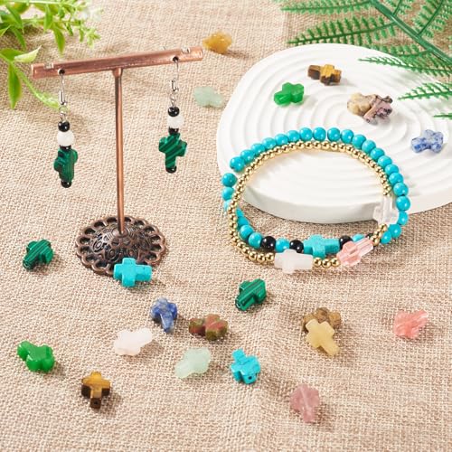 Spritewelry 30 Pcs Gemstone Cross Beads Small Crosses Crystal Stone Bead Turquoise Cross Beads Small Crucifix Charms for Easter Holiday Bracelet Necklace Jewelry Making - Image 3
