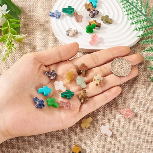 Spritewelry 30 Pcs Gemstone Cross Beads Small Crosses Crystal Stone Bead Turquoise Cross Beads Small Crucifix Charms for Easter Holiday Bracelet Necklace Jewelry Making - Image 5