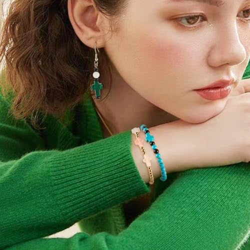 Spritewelry 30 Pcs Gemstone Cross Beads Small Crosses Crystal Stone Bead Turquoise Cross Beads Small Crucifix Charms for Easter Holiday Bracelet Necklace Jewelry Making - Image 4
