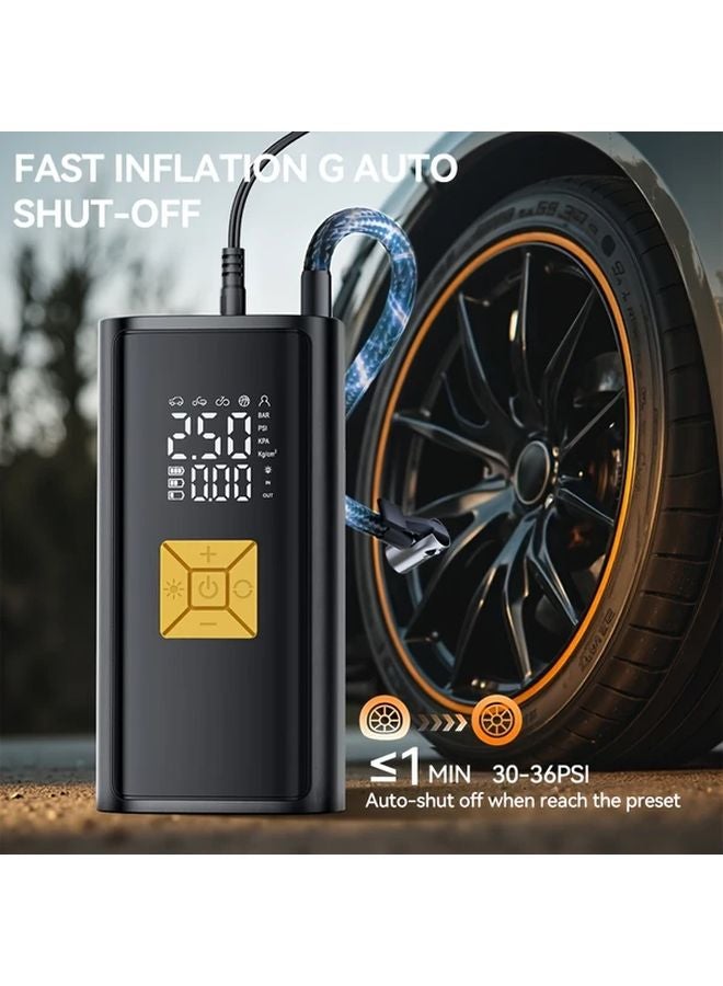 Black Portable Car Air Compressor 12V Tire Inflator Digital Pressure Gauge LED Light - Image 1