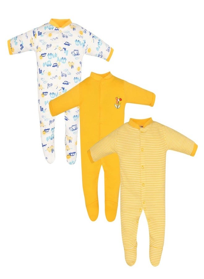 Magic Town® 100% Hosiery Cotton Unisex Romper for Kids and Infants Set of 3 (Yellow) (New Born) - Image 1