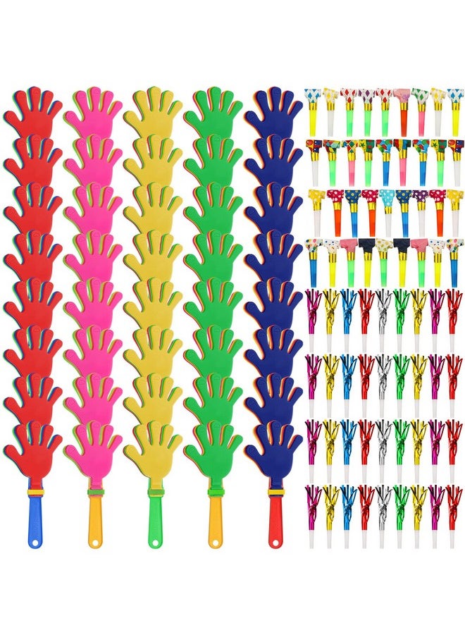 Yunsailing - 112 Pcs Party Noise Makers Bulk Include Hand Clapper Noisemaker For Sporting Events Fringed Paper Blowouts Musical Plastic Blowers For Kids Adults Birthday Cinco De Mayo Fiesta Party Decorations - Image 1
