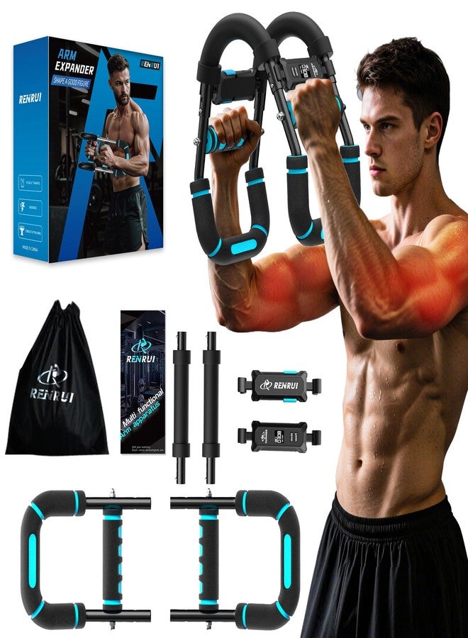 RENRUI Twister Arm Trainer & Chest Workout Equipment with Digital Display - Auto Reps & Calorie Estimator, 40-120 lbs Home Gym Chest Exerciser for Men, Blue Pro - Image 1