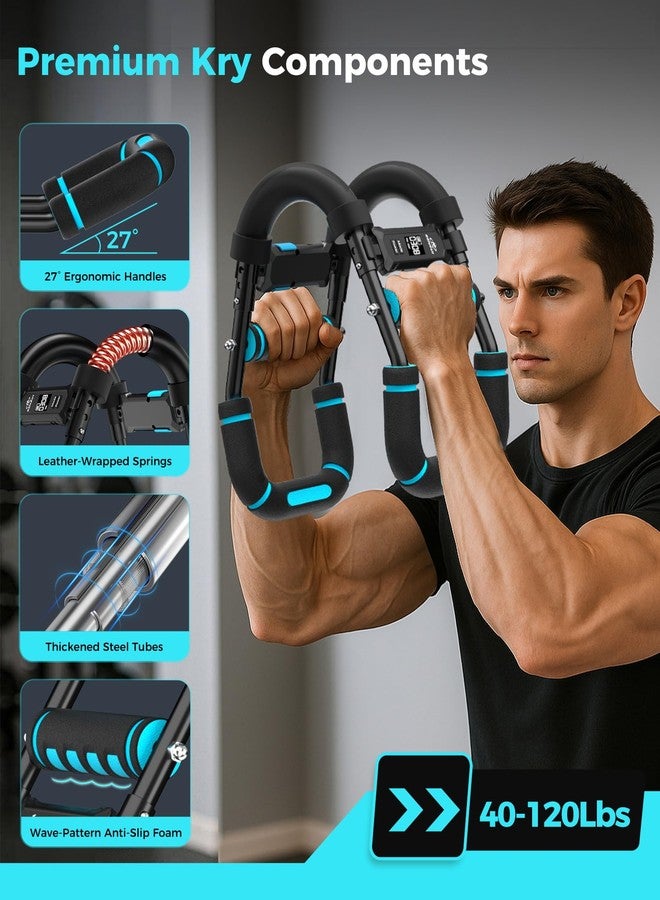 RENRUI Twister Arm Trainer & Chest Workout Equipment with Digital Display - Auto Reps & Calorie Estimator, 40-120 lbs Home Gym Chest Exerciser for Men, Blue Pro - Image 3