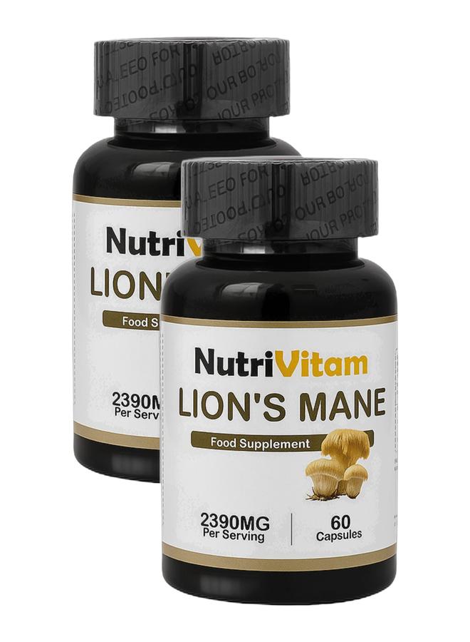 نيوتريفيتام فطر عرف الأسد العضوي مع الفلفل الأسود لتعزيز الامتصاص - 2390 ملغ - 120 كبسولة نباتية لدعم صحة الدماغ والأعصاب، والتركيز والذاكرة، وتعزيز المناعة - غير معدل وراثيًا، خالٍ من الغلوتين - Image 1