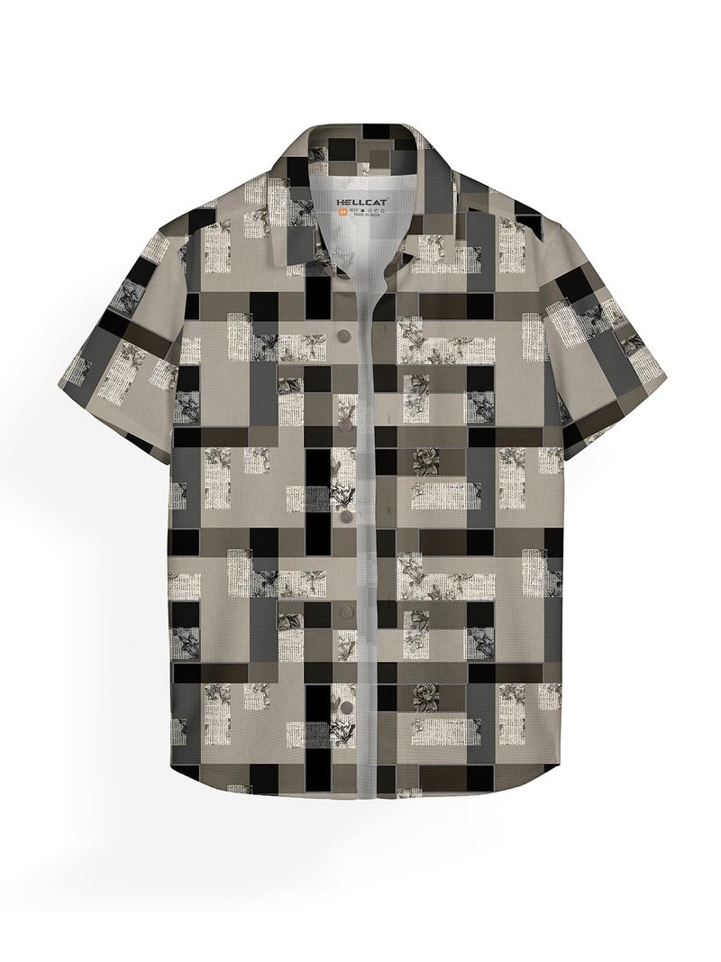 HELLCAT Trendy Regular Fit Printed Causal Half Sleeve Shirt for Boys Black2 15-16 Years - Image 1