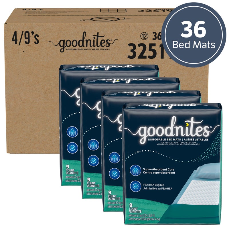 GoodNites وسادات سرير قابلة للتصرف من جودنايتس / حصائر سرير للتبول الليلي، 2.4 × 2.8 قدم، 36 قطعة (4 عبوات من 9)  - Image 2
