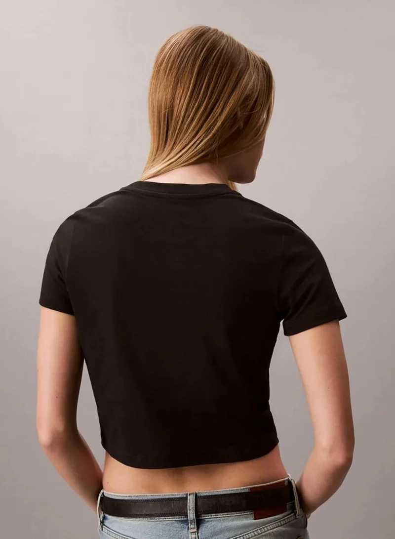 Calvin Klein Black Cropped Monogram T-Shirt for Women | Best Price UAE