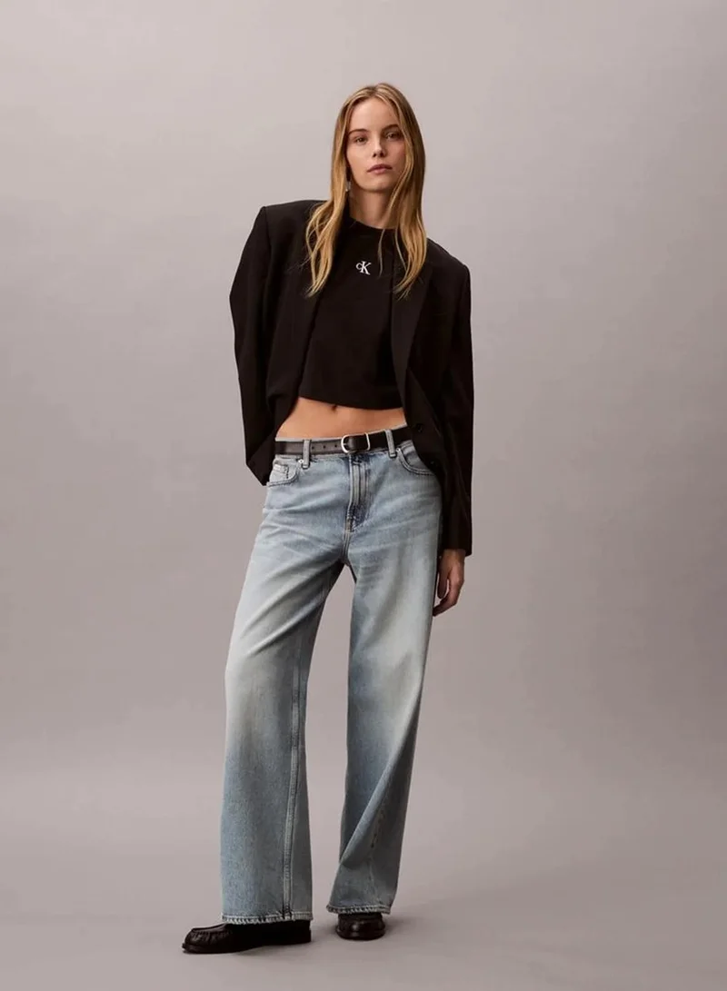 Calvin Klein Black Cropped Monogram T-Shirt for Women | Best Price UAE