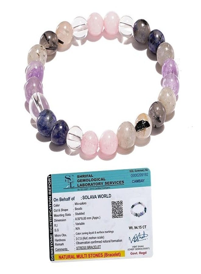 SOLAVA Original Stress Relief Bracelet - Certified Multi Crystal Bracelet for Stress, Peace, Calmness, Focused Mindset, Nurturing Energy, Chakra Healing and Happiness - 8 MM Beads (7.5 Inch) - Image 2