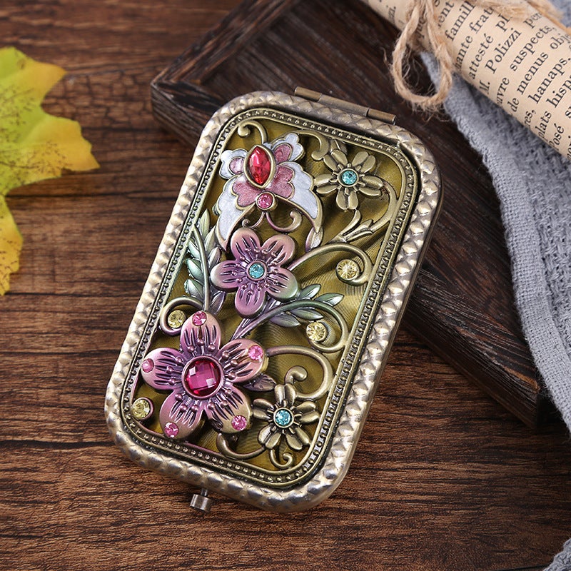 European Metal Mirror Copper Retro Portable Small Mirror Flap Pocket Pants Foldableing Double-Sided Women'S Makeup Mirror Dressing Gift Mirror - Image 1