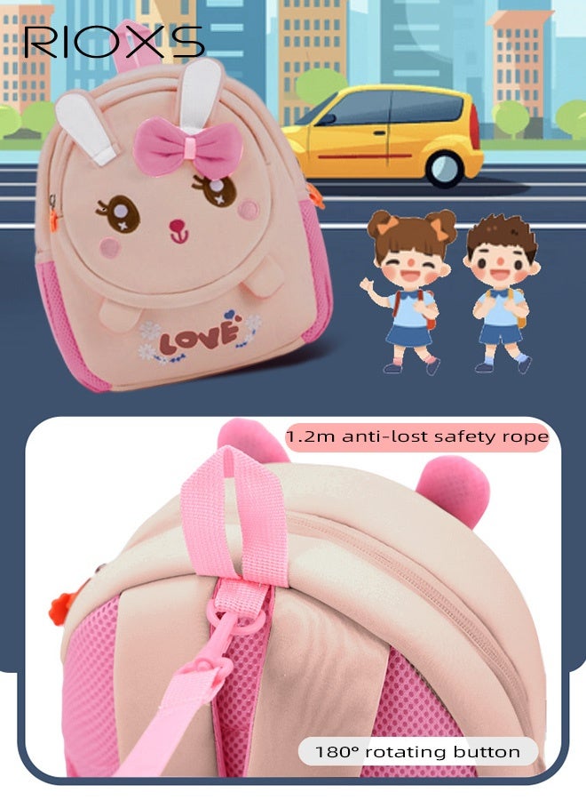 RIOXS Toddler Girls School Bag, Animal Rabbit 3D Cartoon Mini Backpack with Adjustable Padded Shoulder Straps, Lightweight Waterproof Kindergarten Schoolbag for Baby Girls, Ergonomic Preschool Backpack, 2-8 Years Daypack Mini Travel Bag, Perfect for School, Weekend Get-away, Biking, Camping, Pink - Image 5