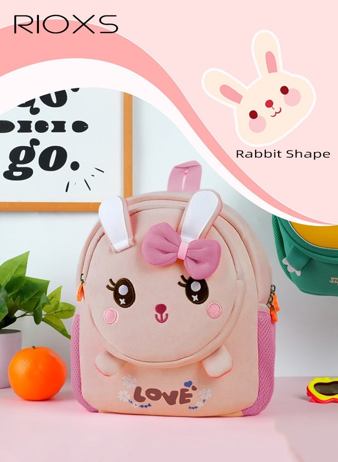 RIOXS Toddler Girls School Bag, Animal Rabbit 3D Cartoon Mini Backpack with Adjustable Padded Shoulder Straps, Lightweight Waterproof Kindergarten Schoolbag for Baby Girls, Ergonomic Preschool Backpack, 2-8 Years Daypack Mini Travel Bag, Perfect for School, Weekend Get-away, Biking, Camping, Pink - Image 2