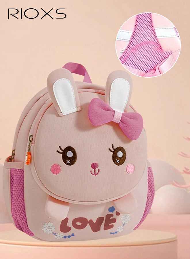 RIOXS Toddler Girls School Bag, Animal Rabbit 3D Cartoon Mini Backpack with Adjustable Padded Shoulder Straps, Lightweight Waterproof Kindergarten Schoolbag for Baby Girls, Ergonomic Preschool Backpack, 2-8 Years Daypack Mini Travel Bag, Perfect for School, Weekend Get-away, Biking, Camping, Pink - Image 2