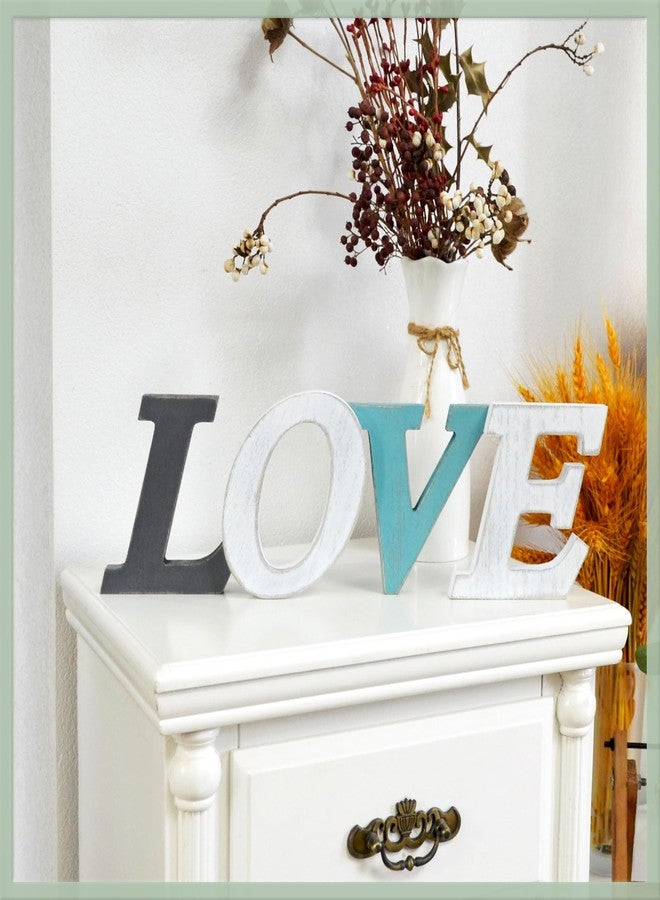 EXQUIDECA Love Wood Signs in Grey Teal White Multicolor - Farmhouse Rustic Freestanding Letter Decor for Shelf Mantel - 3D Thick Retro Aqua Love Wooden Letters Wall Mounted 16x5 Inches - Image 4