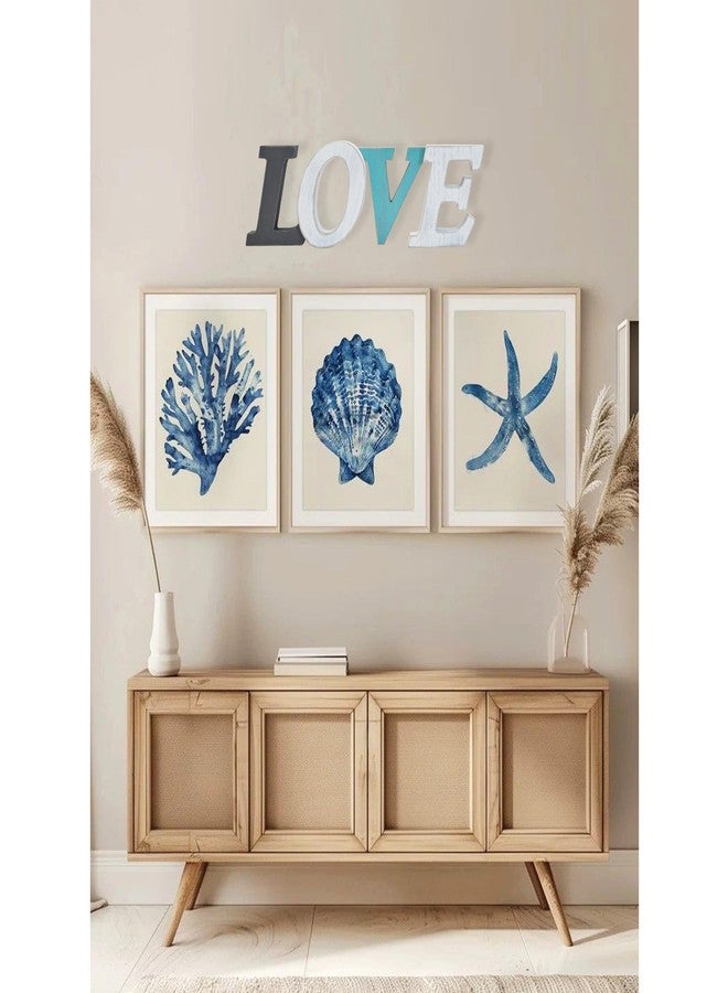 EXQUIDECA Love Wood Signs in Grey Teal White Multicolor - Farmhouse Rustic Freestanding Letter Decor for Shelf Mantel - 3D Thick Retro Aqua Love Wooden Letters Wall Mounted 16x5 Inches - Image 2