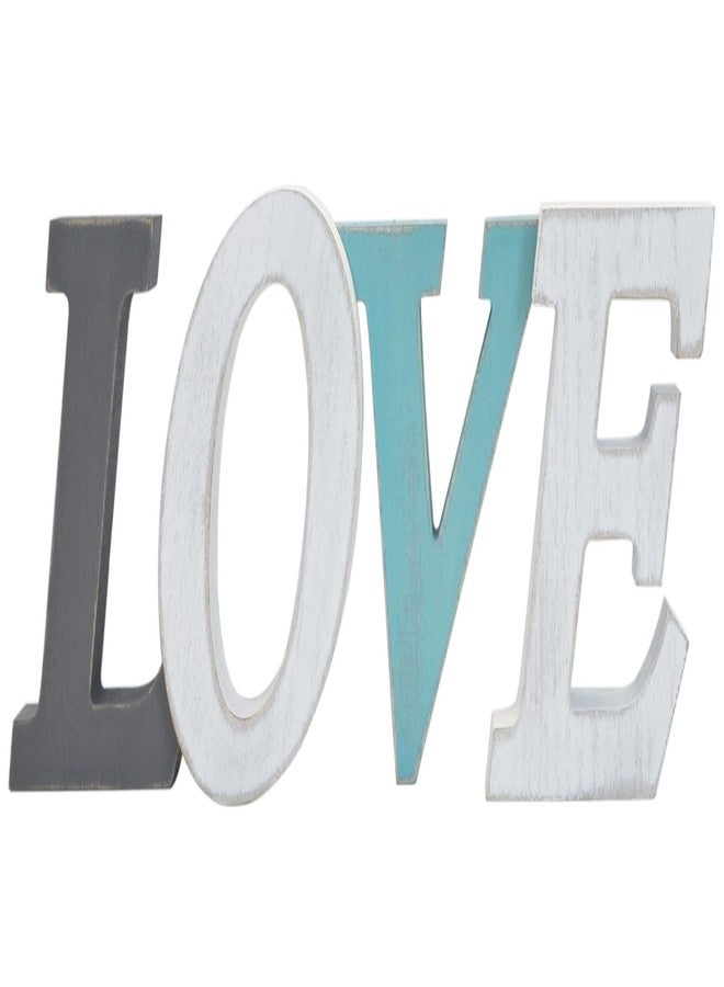 EXQUIDECA Love Wood Signs in Grey Teal White Multicolor - Farmhouse Rustic Freestanding Letter Decor for Shelf Mantel - 3D Thick Retro Aqua Love Wooden Letters Wall Mounted 16x5 Inches - Image 1