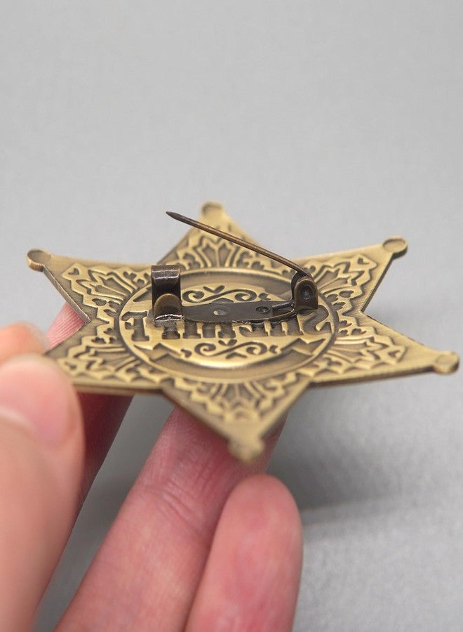 Huwane Sheriff Badge 2 Packs Metal Police Badges Pin Old West Prop Western Cop Star Badge for Kids, boys, Girls, Party, Adult (Brass Color) - Image 3