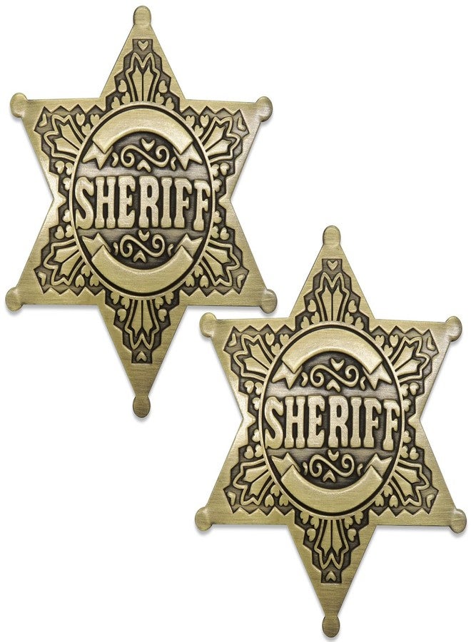 Huwane Sheriff Badge 2 Packs Metal Police Badges Pin Old West Prop Western Cop Star Badge for Kids, boys, Girls, Party, Adult (Brass Color) - Image 1