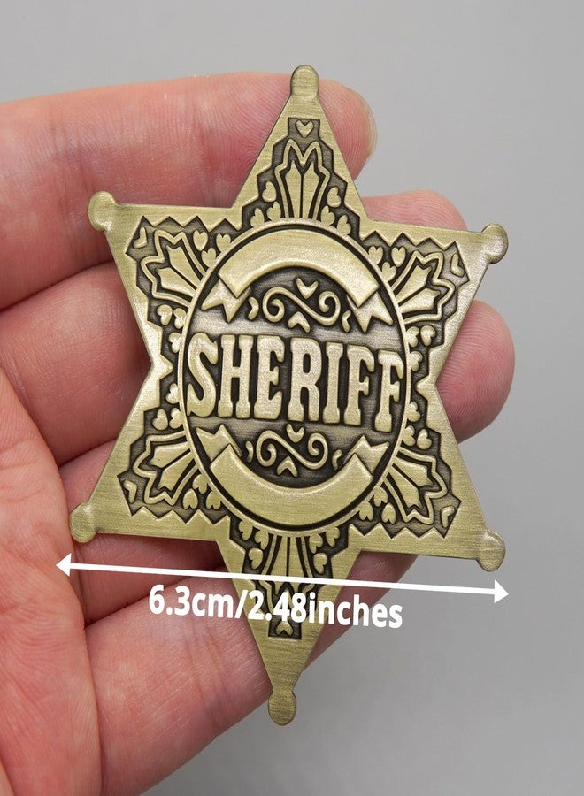 Huwane Sheriff Badge 2 Packs Metal Police Badges Pin Old West Prop Western Cop Star Badge for Kids, boys, Girls, Party, Adult (Brass Color) - Image 2