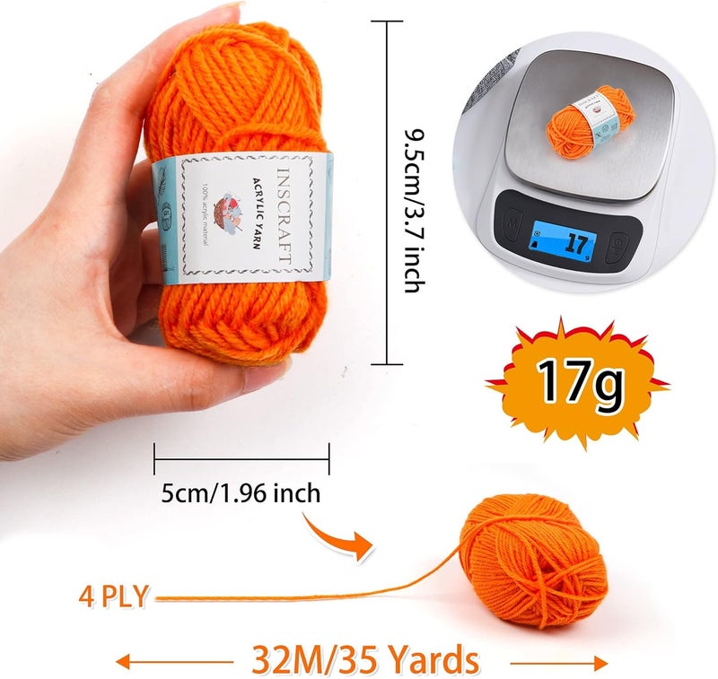 Inscraft 62 خيوط أكريليك، 2170 ياردة من الخيوط للحياكة والكروشيه، تشمل 2 إبرة كروشيه، 2 إبرة نسج، 10 علامات غرز، مجموعة مثالية للمبتدئين للبالغين والأطفال - Image 3