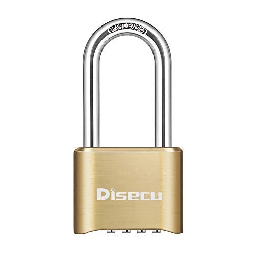 Disecu 1 Pack disecu Heavy Duty 4 Digit Combination Lock, 2.5 Inch Long Shackle Outdoor Waterproof Padlock for School Gym Locker, Storage Unit, Fence, Gate, Toolbox (Brass) - Image 1