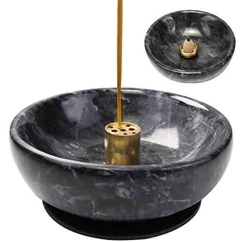 Vrupin Natural Marble Incense Burner, Handmade Incense Stick Incense Burner Reflux Burner, Ideal for use in Meditation, Incense Smokers and Decoration. (Black) - Image 1