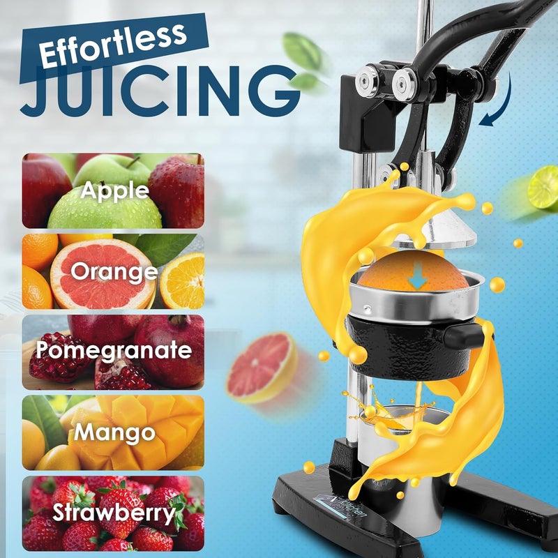 Kitchen Genius Kitchen Genius Manual Cold Press Slow Juicer Cast Iron Aluminum Alloy Stainless Steel Masticating Juicer Cold Press Juicer Machines Heavy Duty Countertop Juice Press for Fresh Juice Black  - Image 3
