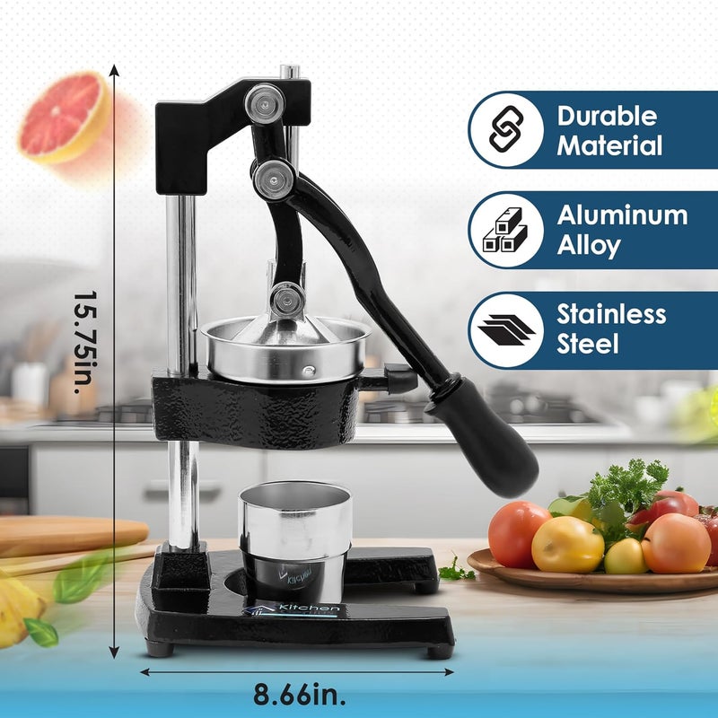 Kitchen Genius Kitchen Genius Manual Cold Press Slow Juicer Cast Iron Aluminum Alloy Stainless Steel Masticating Juicer Cold Press Juicer Machines Heavy Duty Countertop Juice Press for Fresh Juice Black  - Image 2