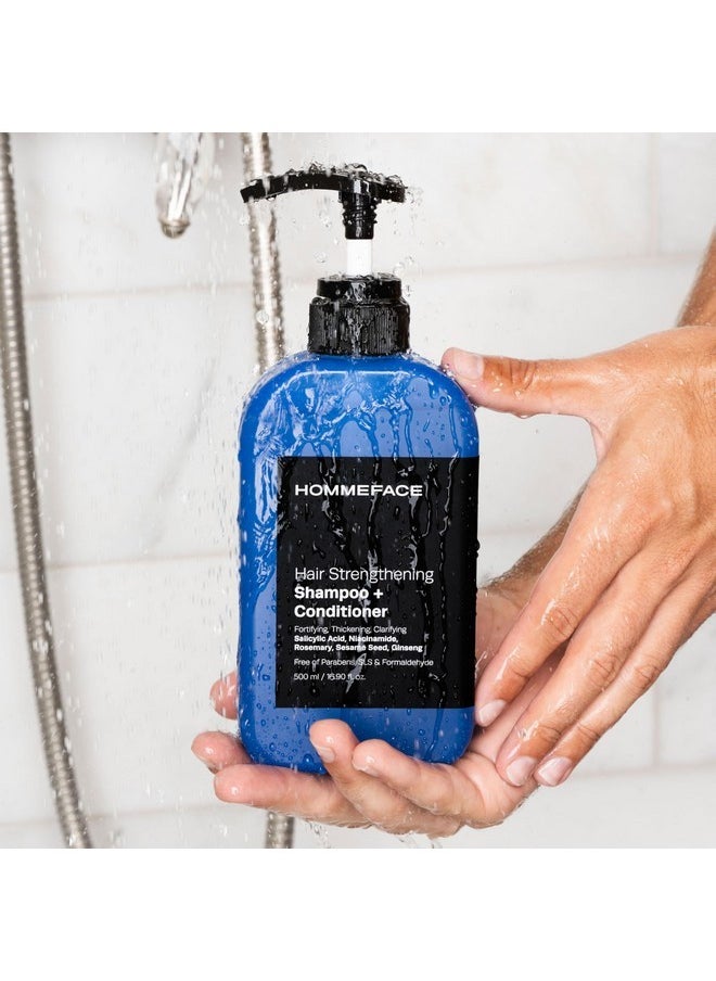 HOMMEFACE HommeFace 2-in-1 Hair Strengthening Shampoo + Conditioner for Men, 16.9 Fl. Oz. - Hair Thickening, Scalp Exfoliating, Volumizing for Reduced Shedding, Density & Shine  - Image 4