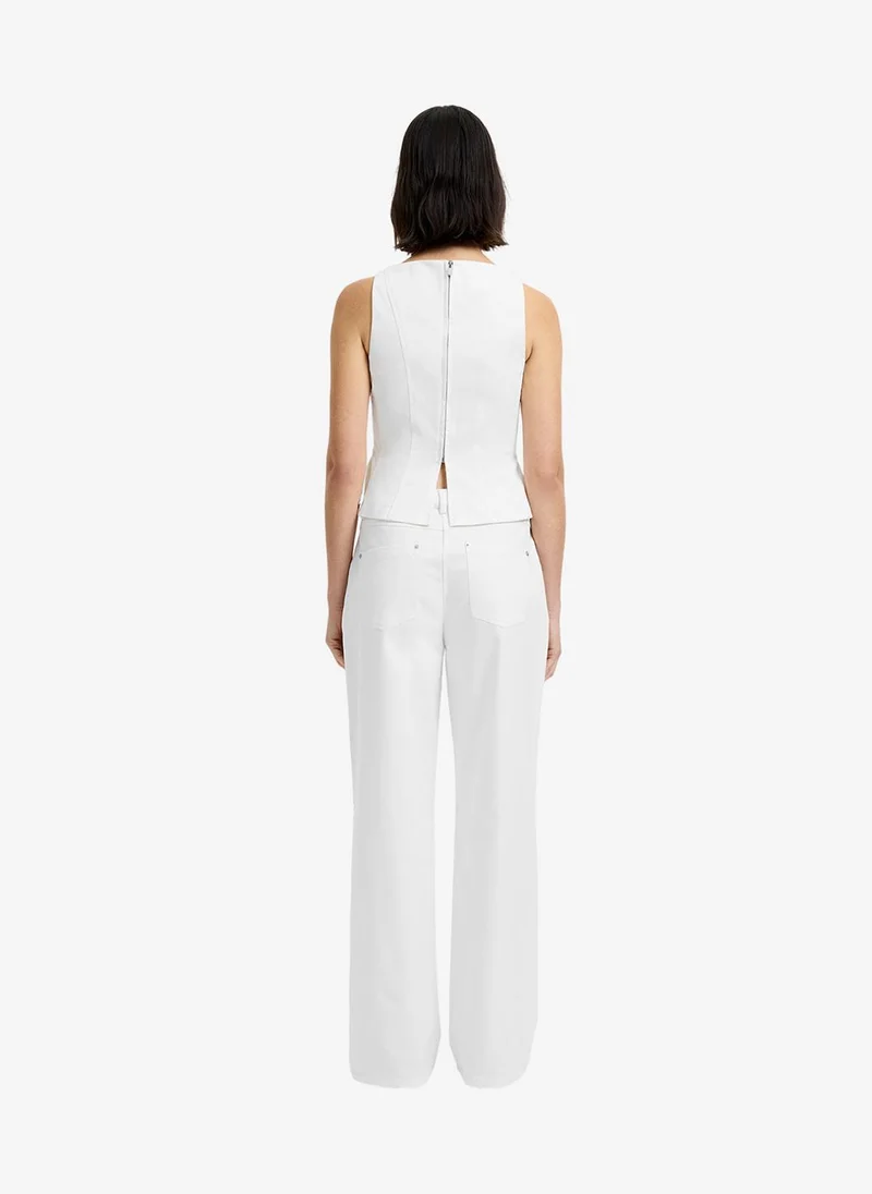 فرنش كونكشن Women's Summer White Inez Cotton Relaxed Leg Trouser