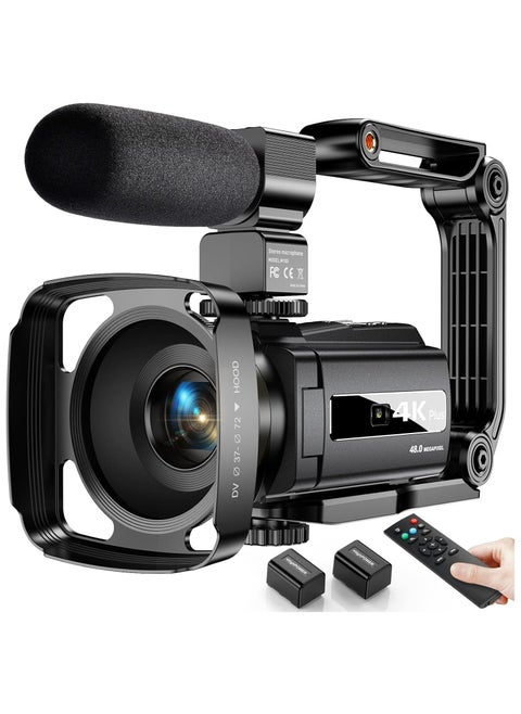 كاميرا فيديو 4K كاميرا فيديو بدقة 48 ميجابكسل فائقة الدقة وكاميرا تسجيل فيديو واي فاي لكاميرا فيديو رقمية YouTube 16X مع ميكروفون 6 محاور مضادة للاهتزاز ومسجل فيديو للرؤية الليلية بالأشعة تحت الحمراء (أحدث 4K Plus)