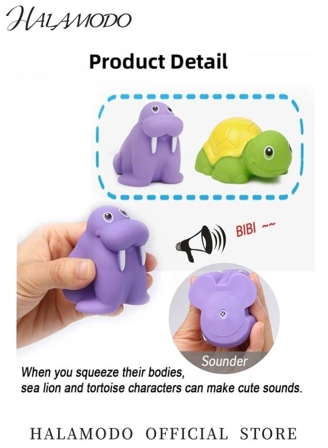 HALAMODO - 7PCS Bath Toy Set with Ocean Animals Bath Squirters & Fishing Net Water Spraying Discoloration Floating Animals Fishing Floating Animals Squirts Toys Bathroom Pool  Accessory Shark Fishing Play Set for Toddlers Kids - Image 1