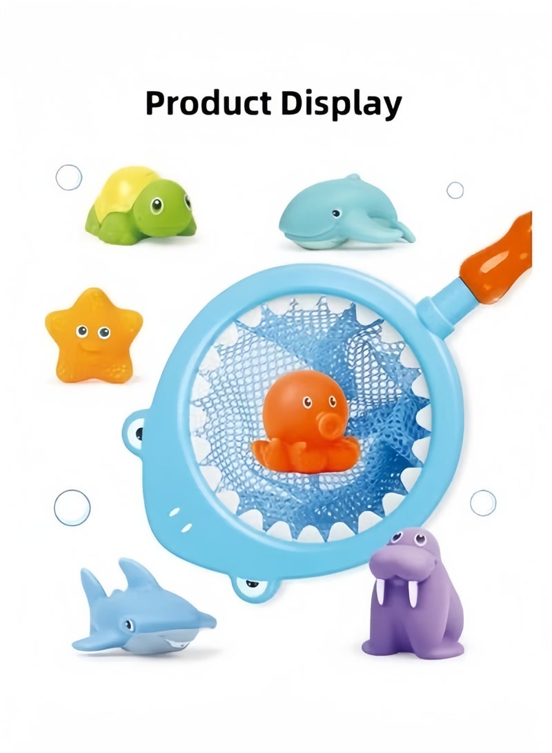 Halamodo 7PCS Bath Toy Set with Ocean Animals Bath Squirters & Fishing Net Water Spraying Discoloration Floating Animals Fishing Floating Animals Squirts Toys Bathroom Pool  Accessory Shark Fishing Play Set for Toddlers Kids - Image 2