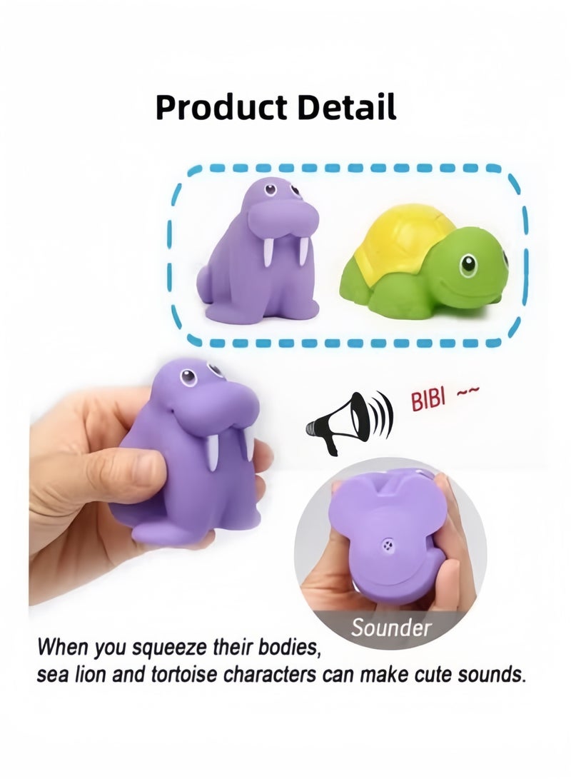 Halamodo 7PCS Bath Toy Set with Ocean Animals Bath Squirters & Fishing Net Water Spraying Discoloration Floating Animals Fishing Floating Animals Squirts Toys Bathroom Pool  Accessory Shark Fishing Play Set for Toddlers Kids - Image 3
