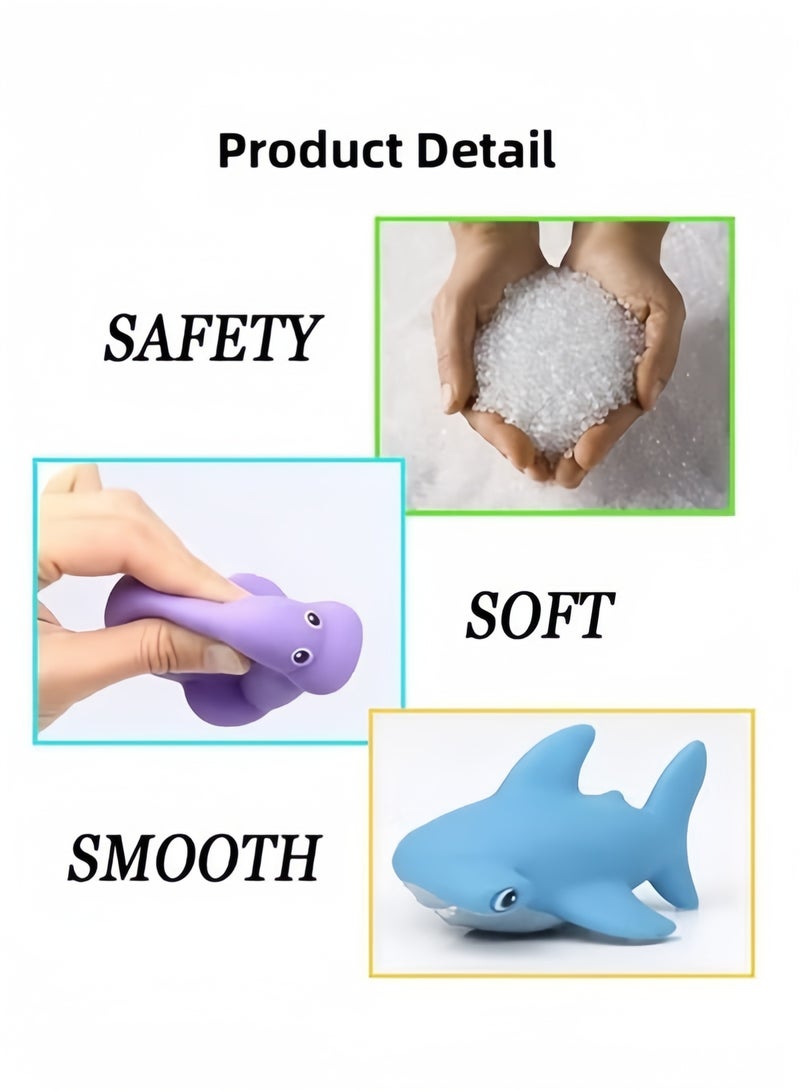 Halamodo 7PCS Bath Toy Set with Ocean Animals Bath Squirters & Fishing Net Water Spraying Discoloration Floating Animals Fishing Floating Animals Squirts Toys Bathroom Pool  Accessory Shark Fishing Play Set for Toddlers Kids - Image 4
