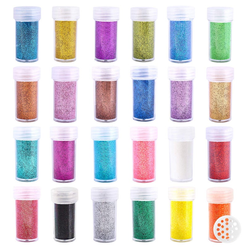 Extra Fine Glitter Set of 24 Colors Nail Arts Face Hair Eye Lip Gloss Makeup Glitter SlimeTumbler and Epoxy Resin Crafts Loose Powder Shaker