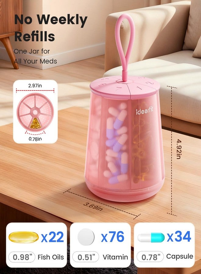 Ideerfit PJ2011/Pill Dispenser Canister-EN8/Large Capacity 7 Compartments, Independent Silicone Lids, Semi-Translucent PC + Semi-Translucent PP + Silicone, Elegant Pink - Image 5