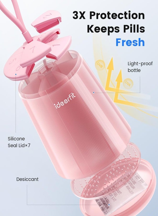 Ideerfit PJ2011/Pill Dispenser Canister-EN8/Large Capacity 7 Compartments, Independent Silicone Lids, Semi-Translucent PC + Semi-Translucent PP + Silicone, Elegant Pink - Image 3