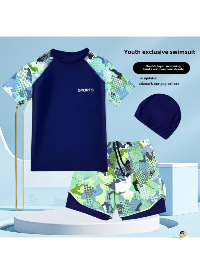 Generic Children's Swimming Suit For Boys Split Middle And Big Children Adolescent Junior High School Boys Professional Quick-drying Swimming Trunks For Fat Boys Suit-Color:9808-Black Leaves-Size:180 Recommended 77.50 Kg-95.00 Kg  - Image 3