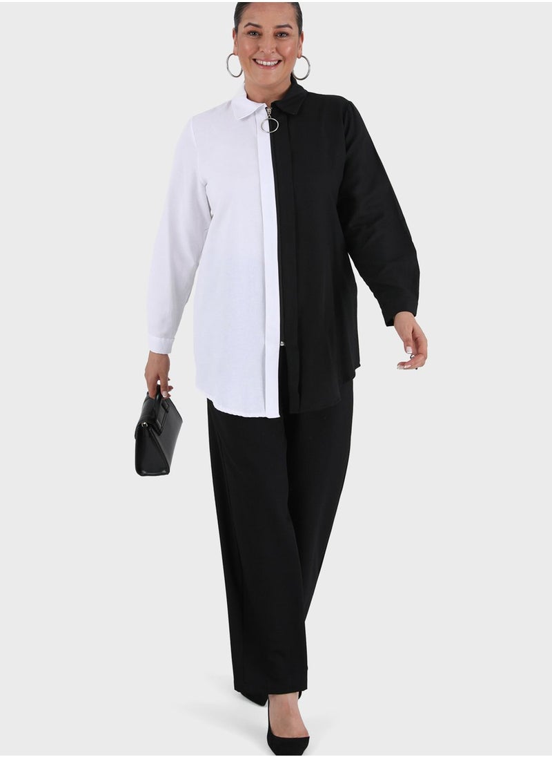 Button Down Contrast Detail Tunic