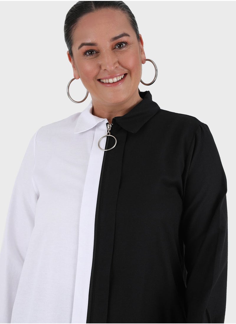 Button Down Contrast Detail Tunic