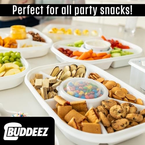 Buddeez Jumbo Divided Serving Tray with Lid - Includes 6 Bins for Party Platter, Snackle Box Container, Fruit and Veggie Tray, Chip - Image 2