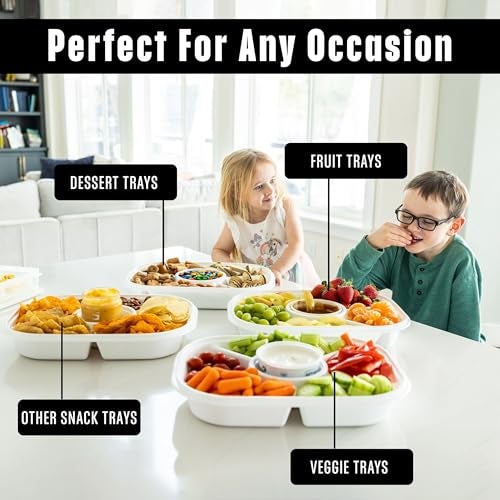Buddeez Jumbo Divided Serving Tray with Lid - Includes 6 Bins for Party Platter, Snackle Box Container, Fruit and Veggie Tray, Chip - Image 4