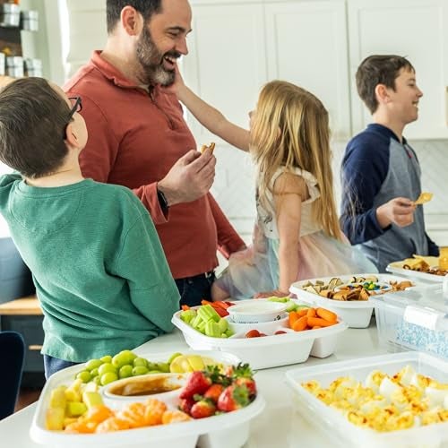 Buddeez Jumbo Divided Serving Tray with Lid - Includes 6 Bins for Party Platter, Snackle Box Container, Fruit and Veggie Tray, Chip - Image 3